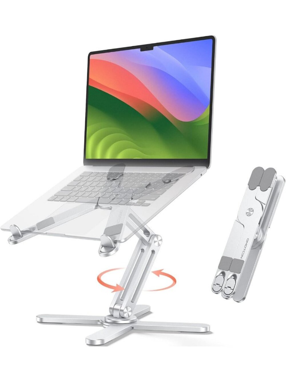 360° Rotating Foldable Laptop Stand Riser for Desk - Adjustable Silver Holder